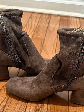 Franco Sarto Brown Block Heel Ankle Boots